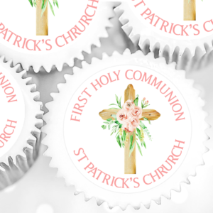 Pink Personalised Holy Communion Cupcake Toppers