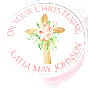 Pink Personalised Christening Cake Topper