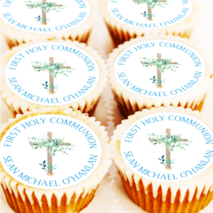 Blue Personalised Holy Communion Cupcake Toppers