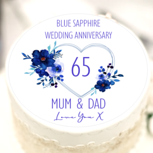 Personalised Blue Sapphire Wedding Anniversary Cake Topper 7.5" Round