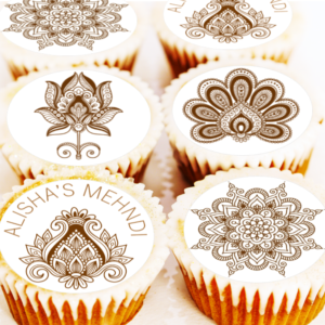 Personalised Henna Style Mehndi Cupcake Toppers - 4cm x 24