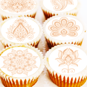 Henna Style Mehndi Cupcake Toppers - 4cm x 24