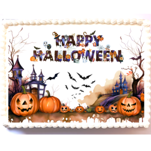 Halloween Cake Topper - Haunted House Pumpkins - A4 Rectangle