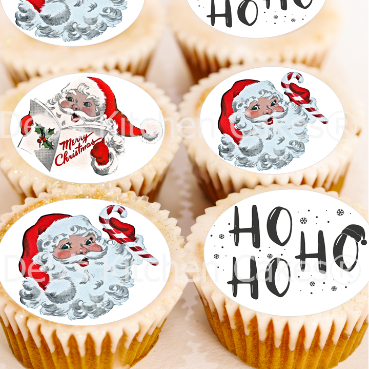 Retro Father Christmas Cake Toppers - 4cm x 24
