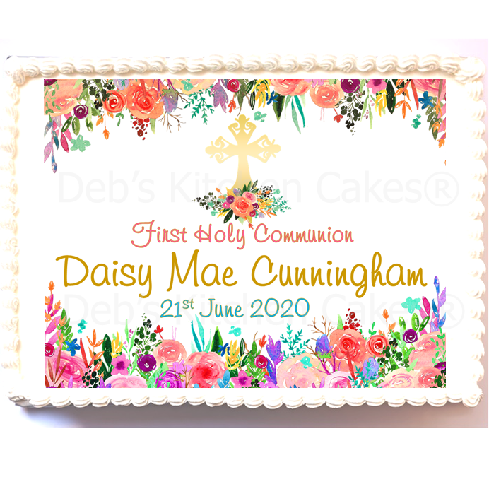 Personalised A4 Watercolour First Holy Communion Cake Topper