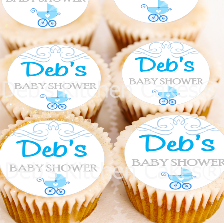 Personalised Blue Baby Shower Cupcake Toppers - 4cm x 24