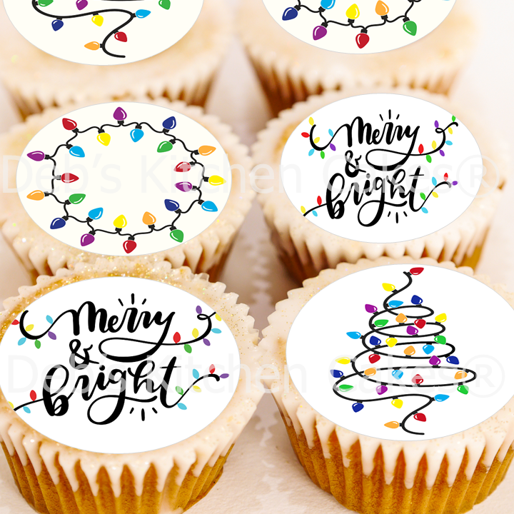 Merry & Bright Cake Decorations - 4cm x 24