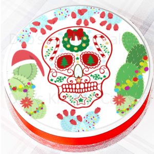 Festive Sugar Skull Cake Topper - 7.5" Round