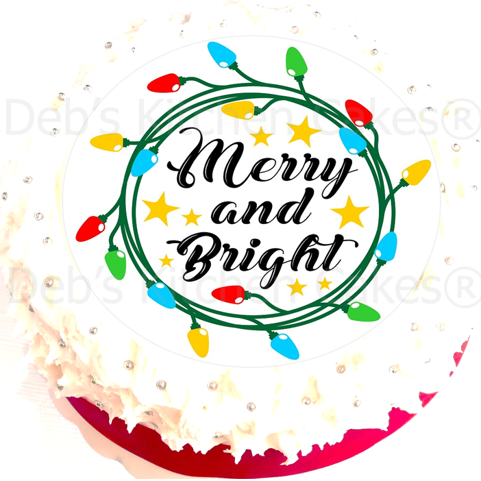Merry & Bright Cake Topper - 5.5" Round