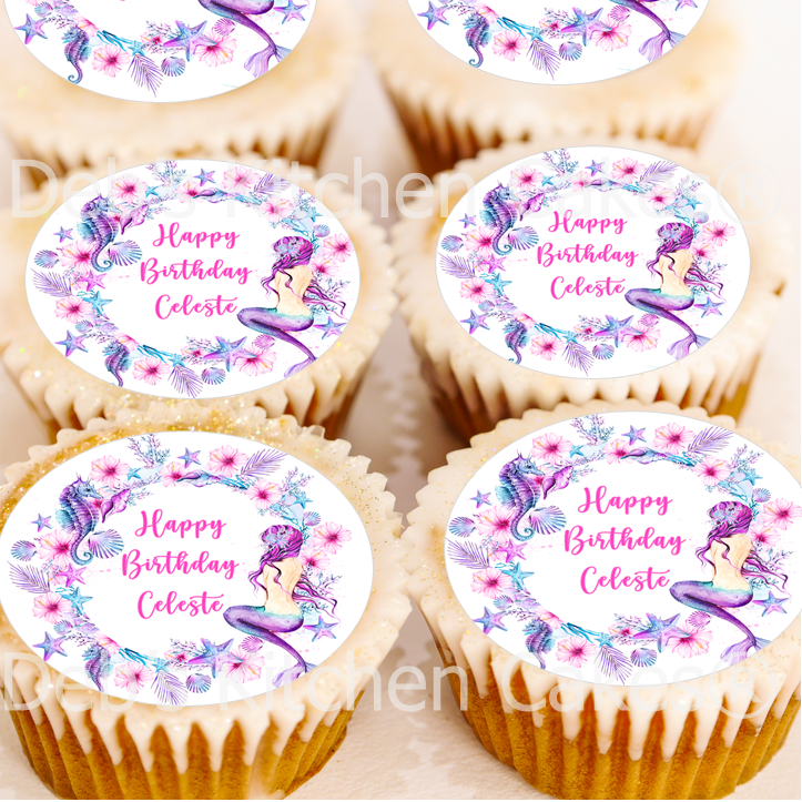 Personalised Enchanted Mermaid Cupcake Toppers - 4cm x 24