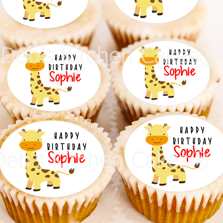 Personalised Giraffe Cupcake Toppers - 4cm x 24