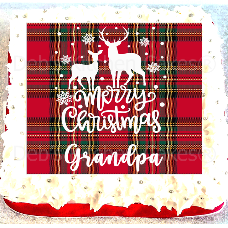 Personalised Tartan Stag Christmas Cake Topper 7.5" Square