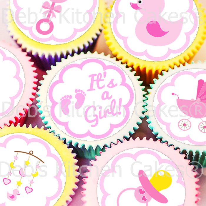 It's A Girl Cake Toppers - 4cm x 24