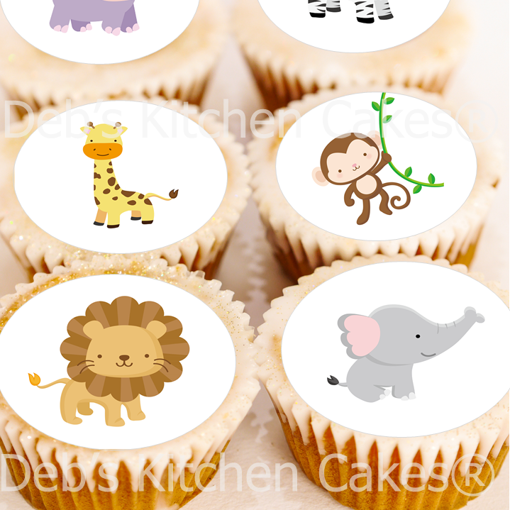 Baby Jungle Animal Cupcake Toppers - 4cm x 24