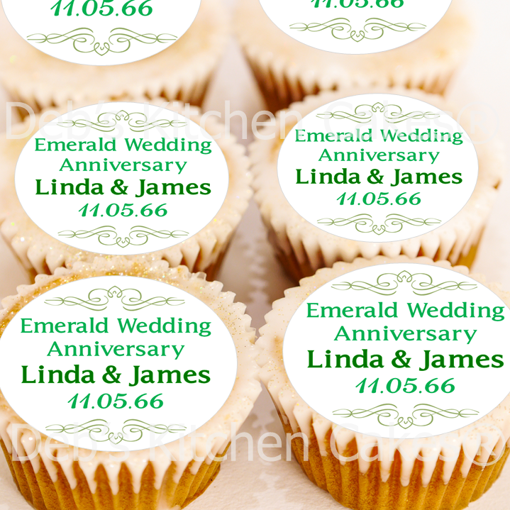 Personalised Emerald Wedding Anniversary Cupcake Toppers - 4cm x 24
