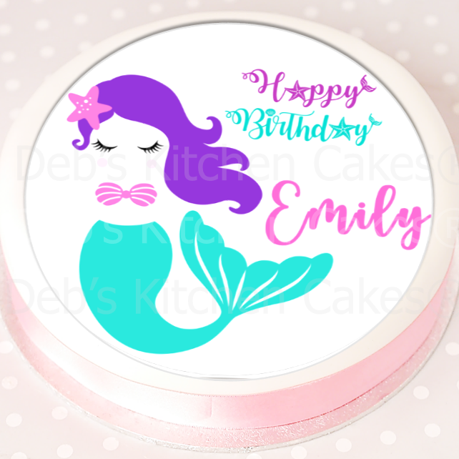 Personalised Mermaid Cake Topper - Round