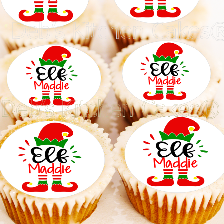 Personalised Elf Cupcake Toppers - 4cm x 24