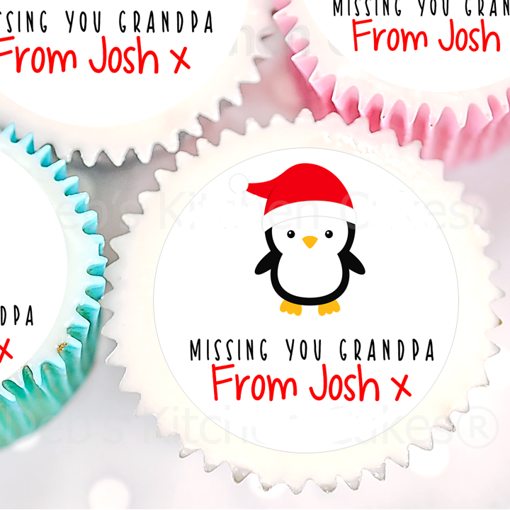 Personalised Penguin Cupcake Toppers - 4cm x 24