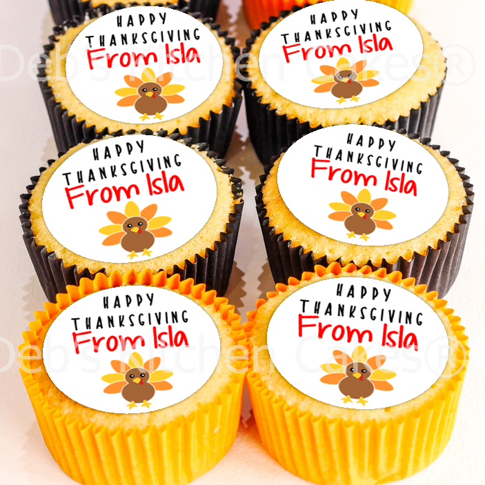 Personalised Thanksgiving Cupcake Toppers - 4cm x 24