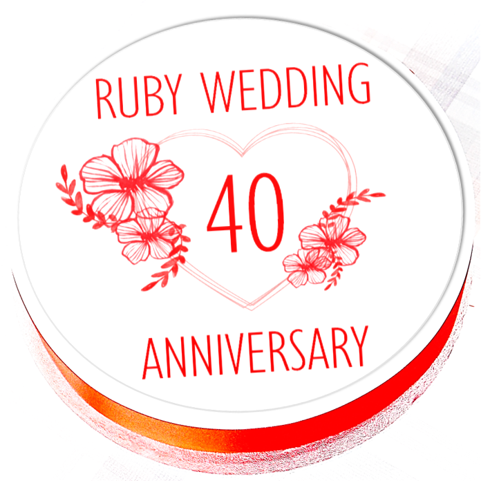 Ruby Wedding Anniversary Cake Topper 7.5" Round or Square
