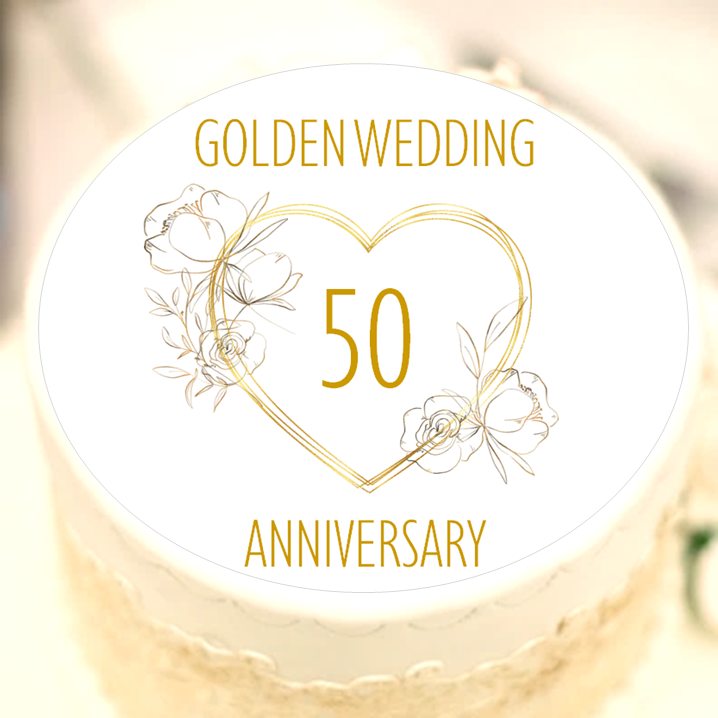 Golden Wedding Anniversary Cake Topper 7.5" Round or Square