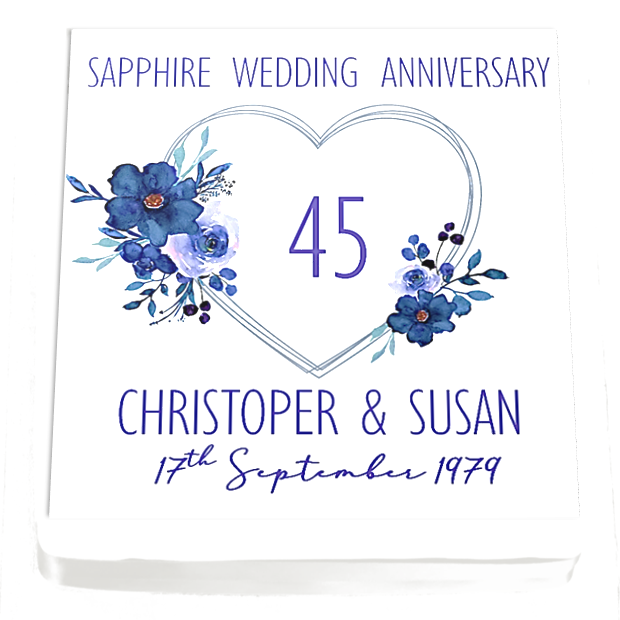 Personalised Sapphire Wedding Anniversary Cake Topper 7.5" Square