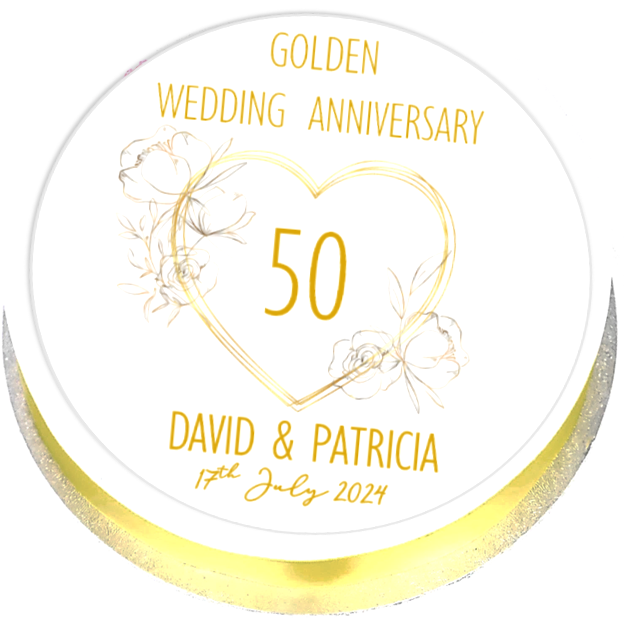 Personalised Golden Wedding Anniversary Cake Topper 7.5" Round