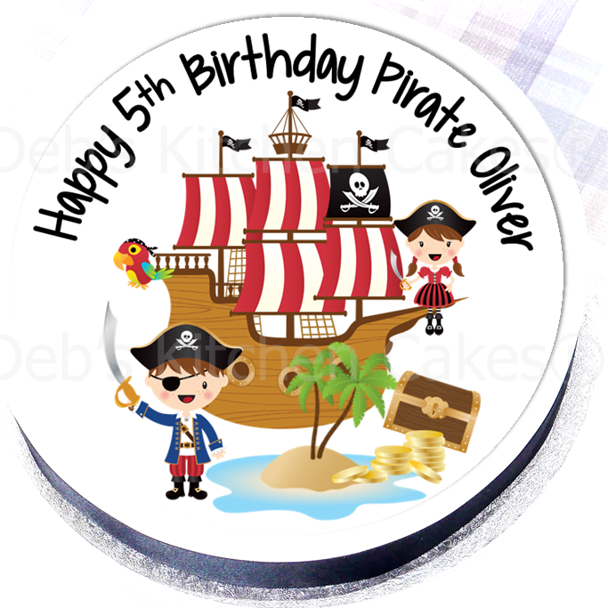 Personalised Pirate Cake Topper - 7.5" Round