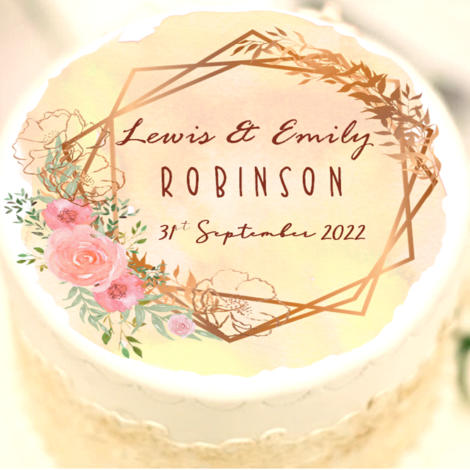Personalised Blush Wedding Cake Topper - 7.5" Round