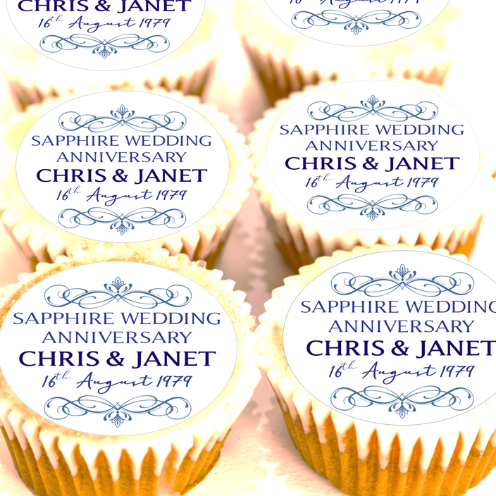 Personalised Sapphire Wedding Anniversary Cake Toppers - 4cm x 24