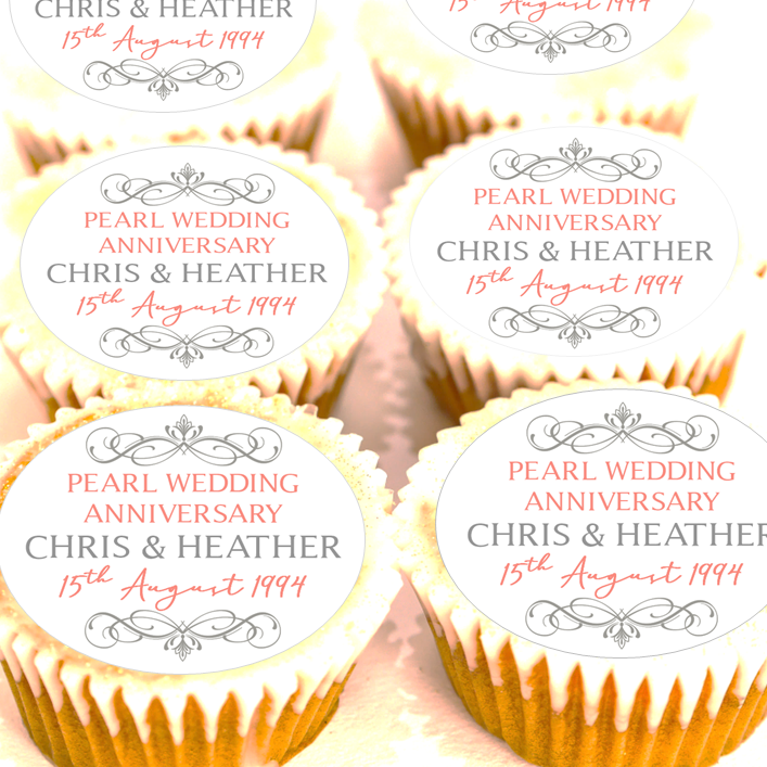 Personalised Pearl Wedding Anniversary Cake Toppers - 4cm x 24
