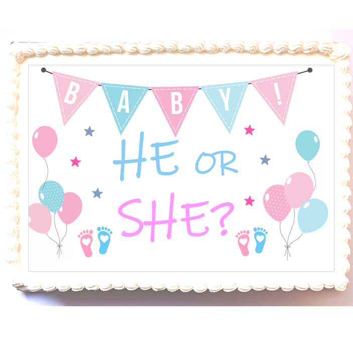Baby Shower Reveal Cake - A4 Rectangle