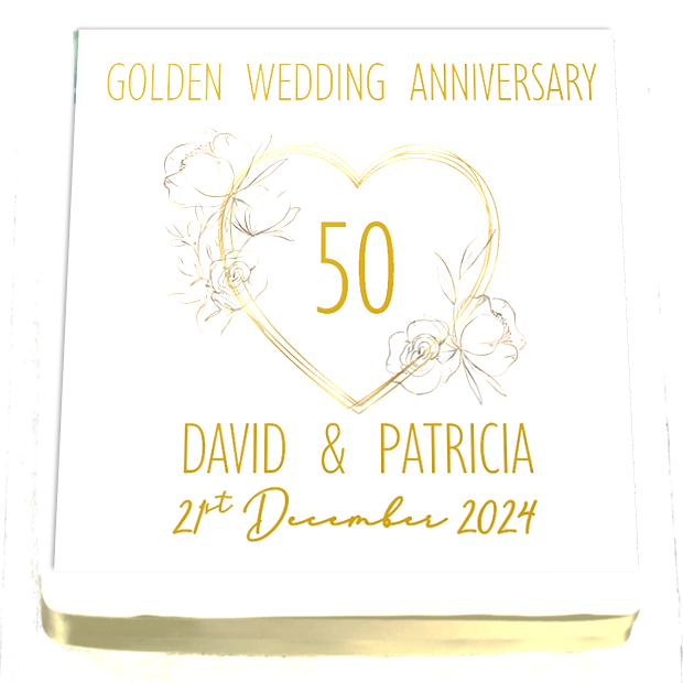 Personalised Golden Wedding Anniversary Cake Topper - 7.5" Square