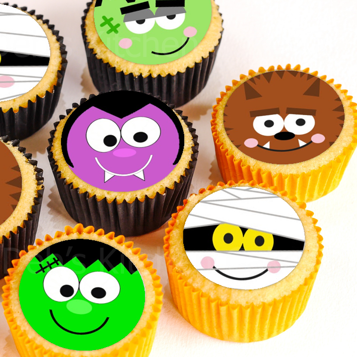 Halloween Faces Cupcake Toppers - 4cm x 24