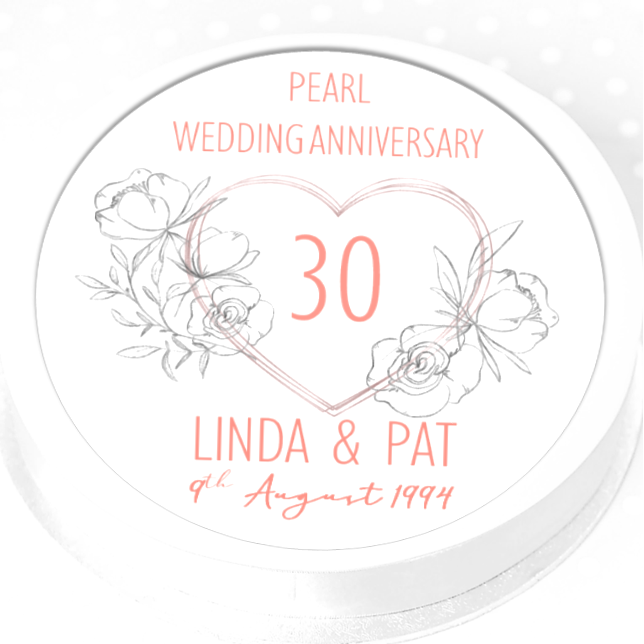 Personalised Pearl Wedding Anniversary Cake Topper 7.5" Round
