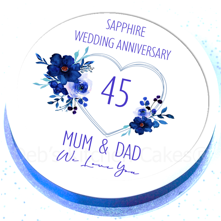 Personalised Sapphire Wedding Anniversary Cake Topper 7.5" Round