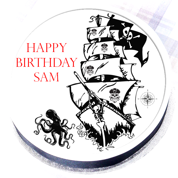 Personalised Pirate Ghost Ship Cake Topper - 7.5" Round